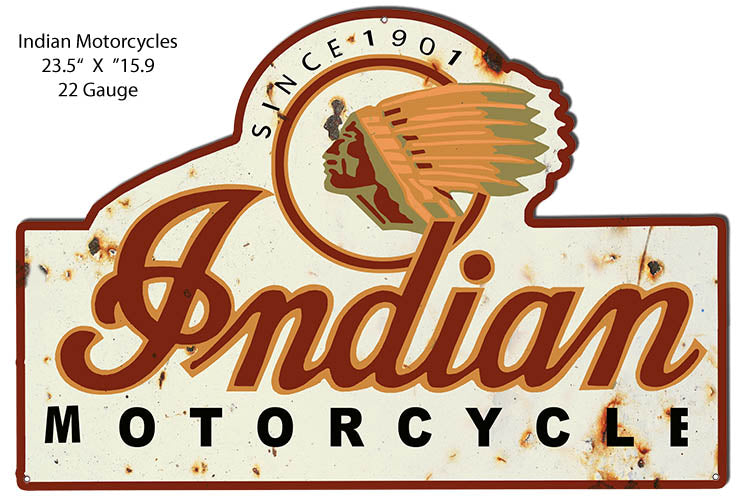 Indian Motorcycle Reproduction Cut Out Garage Metal Sign 15.9x23.5