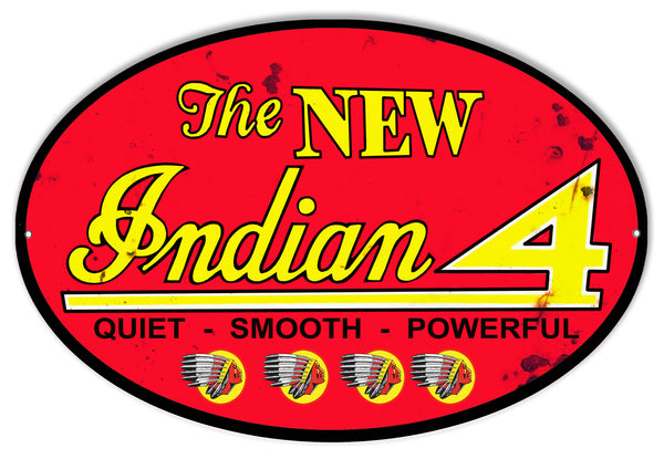 New Indian 4 Motorcycle Reproduction Garage Metal Sign 11x18 Oval