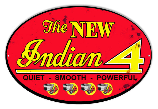 New Indian 4 Reproduction Motorcycle Metal Sign 9x14 Oval