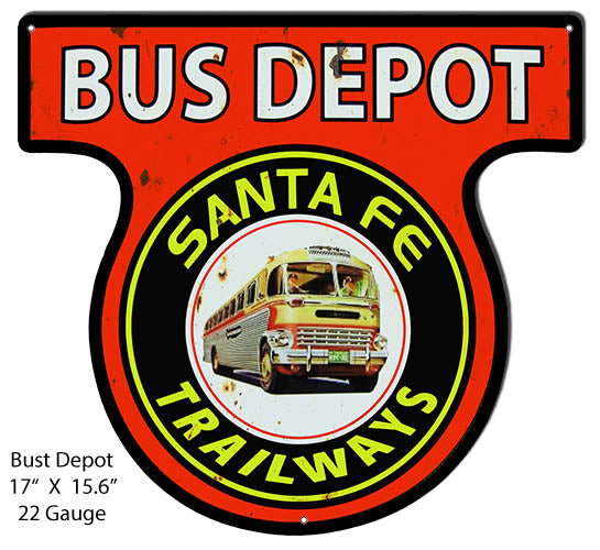 Santa Fe Trailways Bus Depot Reproduction Cut Out Nostalgic Sign 15.6x17