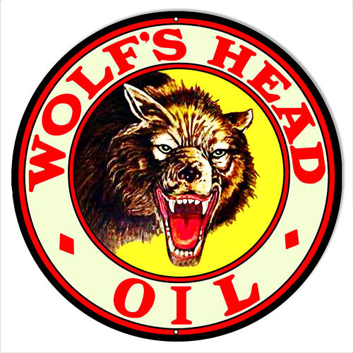 Wolfs Head Motor Oil Reproduction Metal Sign 24x24 Round