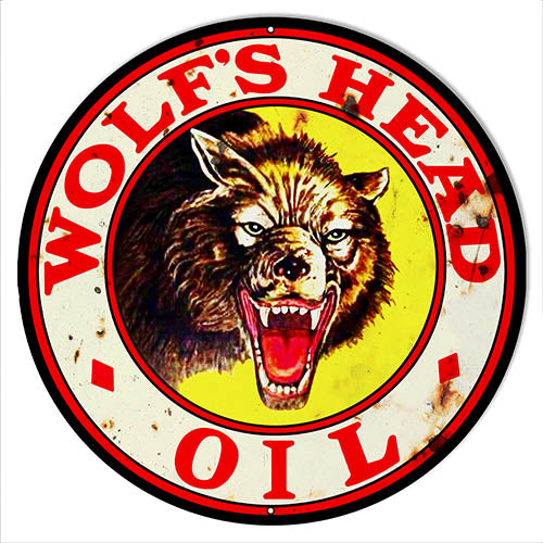 Wolf Head Motor Oil Reproduction Vintage Metal Sign 14x14 Round 