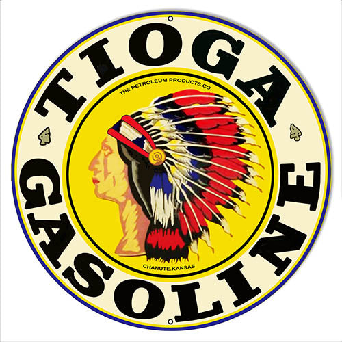 Tioga Gasoline Reproduction Motor Oil Metal Sign 14x14 Round