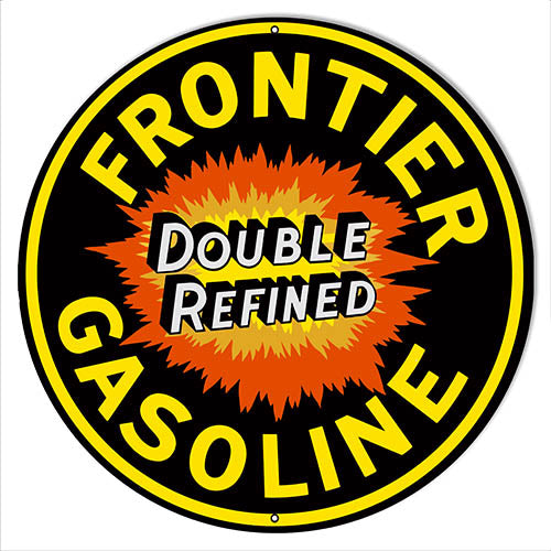 Frontier Gasoline Reproduction Garage Shop Metal Sign 24x24 Round