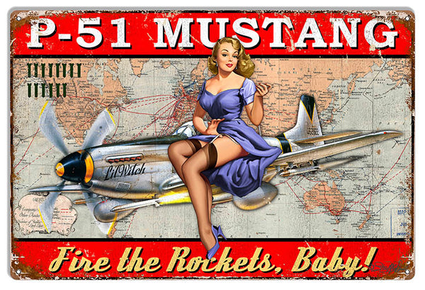 P-51 Mustang Airplane Pin Up Girl Baby Sign By Steve McDonald 12x18