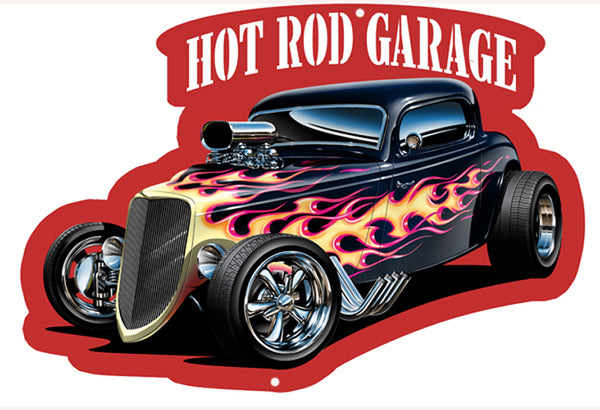 Hot Rod Garage Flaming Cut Out 3D Effect Wall Art Metal Sign14x20.5