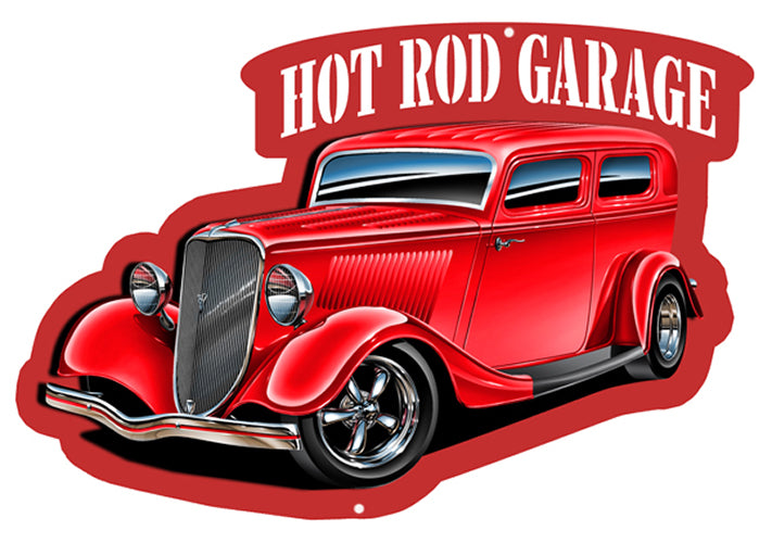 Hot Rod Garage Automobile Cut Out With 3D Effect Metal Sign 13.5x20.5 