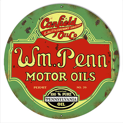 W.M Penn Gasoline Reproduction Vintage Metal Sign 24x24 Round
