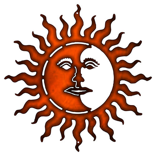 Sun With Face Cut Out Faux Copper Finish Metal Sign 18x18