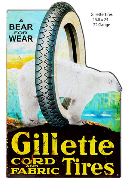 Gillette Tires Reproduction Cut Out Garage Shop Metal Sign 15.8x24