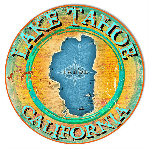 Lake Tahoe California Metal Sign By Phil Hamilton 14x14 Round