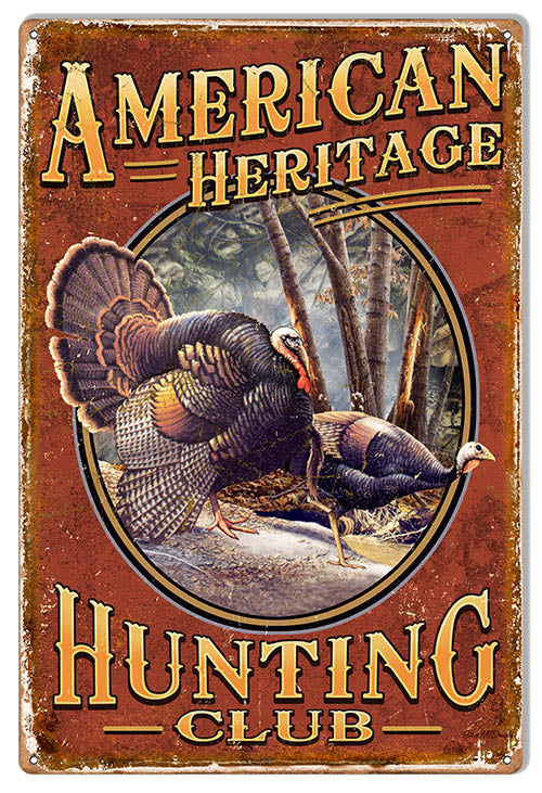 American Heritage Hunting Club Fishing Metal Sign 12x18
