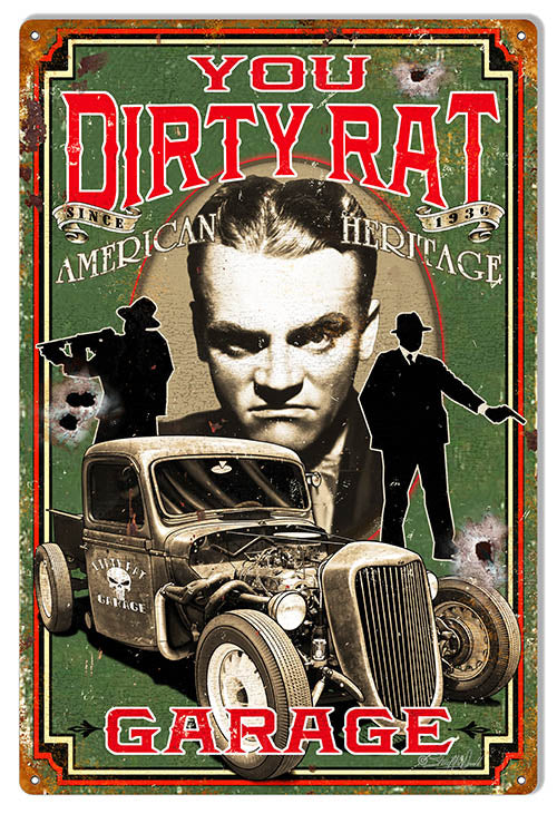 Dirty Rat Garage Hot Rod Man Cave Metal Sign 12x18