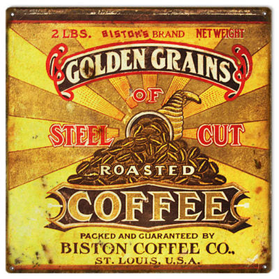 Biston Steel Cut Coffee Reproduction Metal Sign 12x12